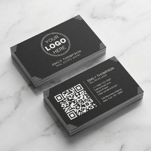 ブラック ミニマル アートデコ QR コード レイアウト 名刺