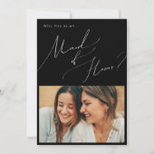 ブラック ミニマル スクリプト フォト メイド オブ オナー カード (正面)