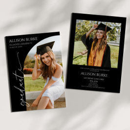 ブラック ミニマル フォト アーチ 卒業パーティー 招待状