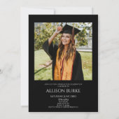 ブラック ミニマル フォト アーチ 卒業パーティー 招待状 (裏面)