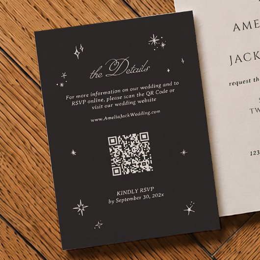 ブラック+ムーディーな結婚式の詳細QRコード エンクロージャーカード