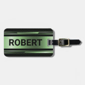 ブラック&メタリックグリーン幾何男らしデザイン ラゲッジタグ (正面横)