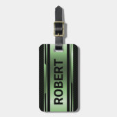 ブラック&メタリックグリーン幾何男らしデザイン ラゲッジタグ (正面縦)