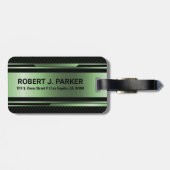 ブラック&メタリックグリーン幾何男らしデザイン ラゲッジタグ (裏面横)