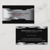 ブラック&メタリックシルバー幾何デザイン 名刺 (正面/裏面)