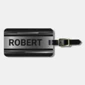 ブラック&メタリックシルバー幾何男らしデザイン ラゲッジタグ (正面横)