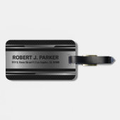 ブラック&メタリックシルバー幾何男らしデザイン ラゲッジタグ (裏面横)