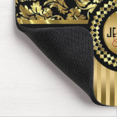 ブラック&メタリック金ゴールドフローラのマスクとストライプ マウスパッド (コーナー)