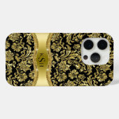 ブラック&メタリック金ゴールドフローラダマスモノグラーム Case-Mate iPhoneケース (裏面 (横))