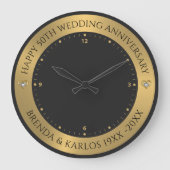ブラック&メタリック金ゴールド50結婚周年 ラージ壁時計 (正面)