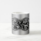 ブラック&メタリック銀ヴィンテージフローラダマスク2 コーヒーマグカップ (中央)
