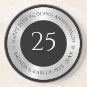 ブラック&メタリック銀25結婚周年 コースター (正面)