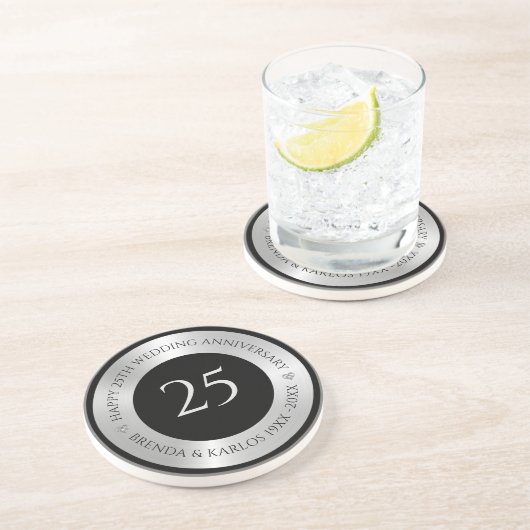 ブラック&メタリック銀25結婚周年 コースター (側面)