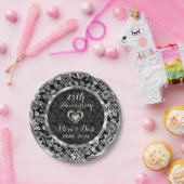 ブラック&メタリック銀25結婚周年 ペーパープレート (パーティー)