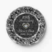 ブラック&メタリック銀25結婚周年 ペーパープレート (正面)