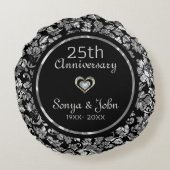 ブラック&メタリック銀25結婚周年 ラウンドクッション (裏面)