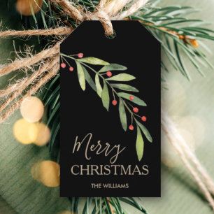 ブラック・メリークリスマスのホリーとベリー ギフトタグ