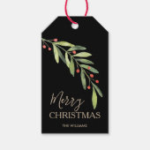 ブラック・メリークリスマスのホリーとベリー ギフトタグ (正面)