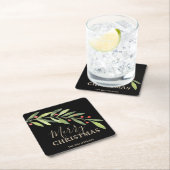 ブラック・メリークリスマスのホリーとベリー スクエアペーパーコースター (インサイチュ)