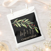 ブラック・メリークリスマスのホリーとベリー フェイバーバッグ (クリップ留めされた状態)