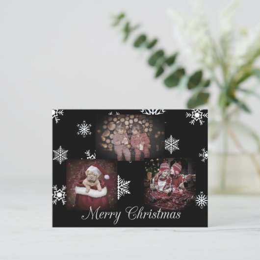 ブラック・メリークリスマスパーソナライズされた写真 ポストカード (スタンド正面)