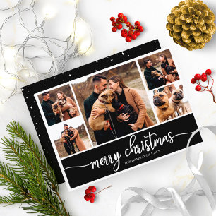 ブラック メリークリスマス おしゃれな5枚の写真コラージュ 招待状