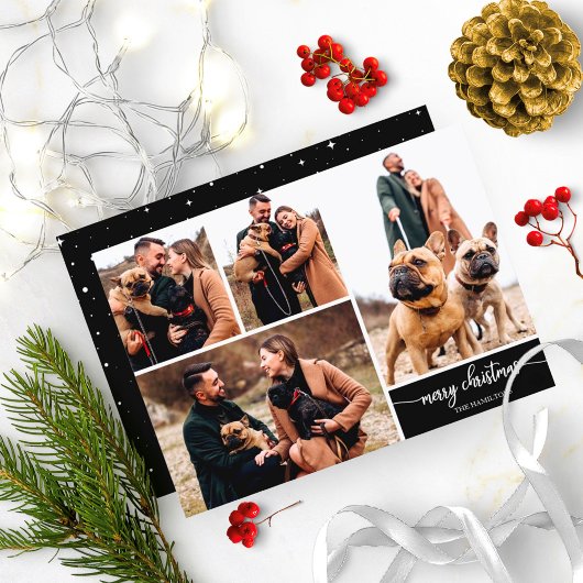 ブラック メリークリスマス おしゃれな5枚の写真コラージュ 招待状