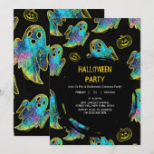 ブラック | モダンな輝きのあるカボチャの幽霊 ハロウィン 招待状 (正面/裏面)