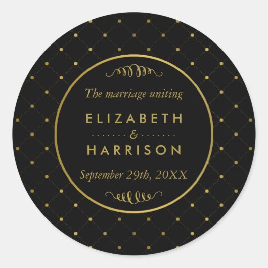 ブラック&モダンゴールドフォイルの効果結婚に感謝 ラウンドシール (正面)