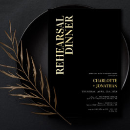 ブラック&モダンゴールドフォイルリハーサルディナー 箔招待状