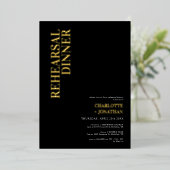 ブラック&モダンゴールドフォイルリハーサルディナー 箔招待状 (立ち正面)