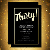 ブラック&モダンゴールドフォイル30th誕生日 箔招待状