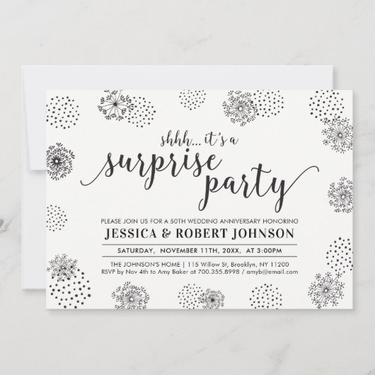 ブラック | モダンサプライズ 50周年 結婚記念日 招待状 (正面)