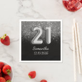 ブラック&モダンシルバーグリッタースパークル21誕生日 スタンダードカクテルナプキン (インサイチュ)