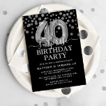 ブラック&モダンシルバー40thサプライズ誕生日パーティー 招待状<br><div class="desc">40モダン歳の誰かのための白黒サプライズ誕生日パーティーの招待！黒い背景、銀のグリッターフェイク紙吹雪、銀の40歳の誕生日バルーンと簡単のエレガント誕生日テンプレートを備えてカスタマイズいる。</div>