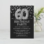 ブラック&モダンシルバー60thサプライズ誕生日パーティー 招待状 (スタンド正面)