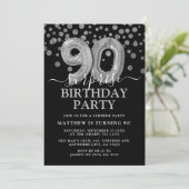 ブラック&モダンシルバー90thサプライズ誕生日パーティー 招待状 (スタンド正面)