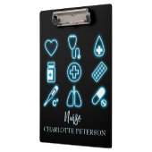 ブラック&モダンネオンメディカルアイコンカスタムナース クリップボード (左)