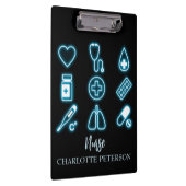 ブラック&モダンネオンメディカルアイコンカスタムナース クリップボード (右)