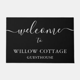 ブラック&モダンホワイトゲストハウスウェルカム ドアマット