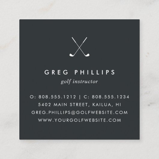 ブラック&モダンホワイトゴルフプロまたはインストラクター スクエア名刺 (裏面)