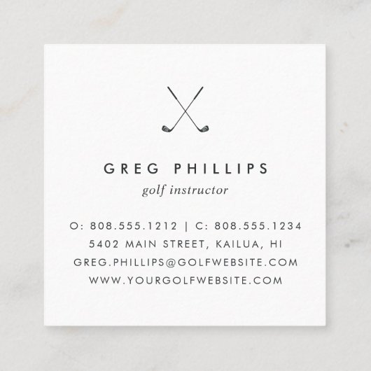 ブラック&モダンホワイトゴルフプロまたはインストラクター スクエア名刺 (裏面)