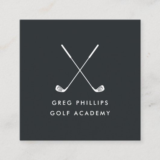 ブラック&モダンホワイトゴルフプロまたはインストラクター スクエア名刺 (正面)