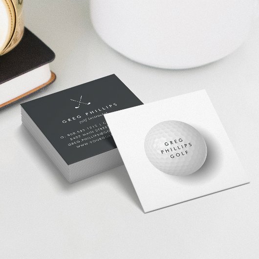 ブラック&モダンホワイトゴルフプロまたはインストラクター スクエア名刺