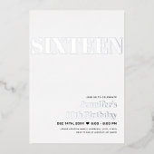 ブラック&モダンホワイトスウィート16タイポグラフィ 箔招待状 (正面)