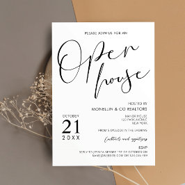 ブラック&モダンホワイトスクリプトビジネスオープンハウス 招待状