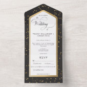 ブラック&モダンホワイトスター金ゴールドディナー オールインワン招待状 (内側)