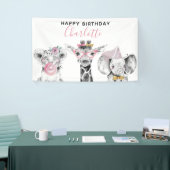 ブラック&モダンホワイトハンドドロードサファリ誕生日 横断幕 (トレードショー)