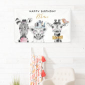 ブラック&モダンホワイトハンドドロードサファリ誕生日 横断幕 (インサイチュ)