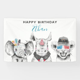 ブラック&モダンホワイトハンドドロードサファリ誕生日 横断幕